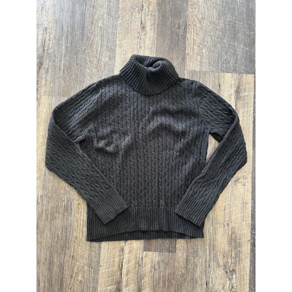 Jeanne Pierre Womens Charcoal Gray Cable Knit 100%‎ Cotton Turtleneck Sweater L